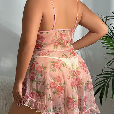 Large-Size Printed See-Through Suspender Lingerie